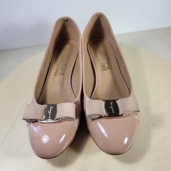 Salvatore Ferragamo Nude Vara Bow Ballet Round Toe Block Heel Womens Siz… - Picture 2 of 13